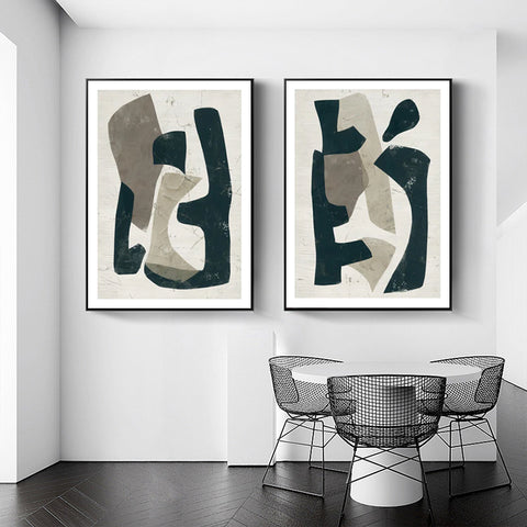 Wall Art 60cmx90cm Abstract Puzzle 2 Sets Black Frame Canvas