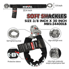 X-BULL Snatch Strap Soft Shackles Kinetic Recovery Rope Folding Shovel Survival