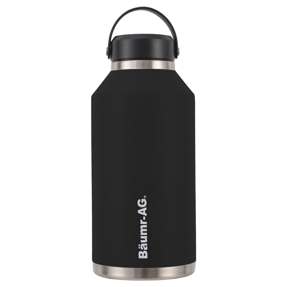 Baumr-AG 1.9L Double Wall Insulated Stainless Steel Water Bottle, Drink Jug with Handle, Straw Cleaner Black