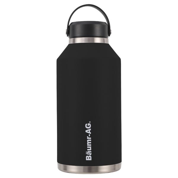 Baumr-AG 1.9L Double Wall Insulated Stainless Steel Water Bottle, Drink Jug with Handle, Straw Cleaner Black