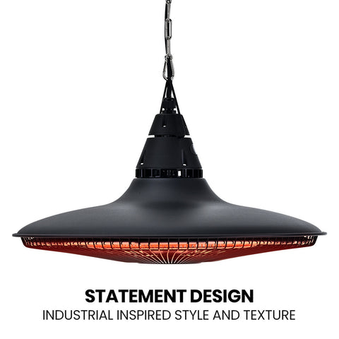 THERMOMATE 1500W Hanging Electric Outdoor Patio Heater, Radiant Carbon Fiber Element, with Remote Control