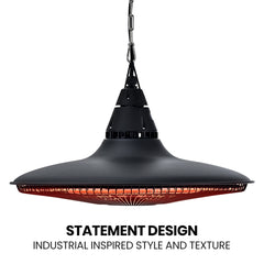 THERMOMATE 1500W Hanging Electric Outdoor Patio Heater, Radiant Carbon Fiber Element, with Remote Control