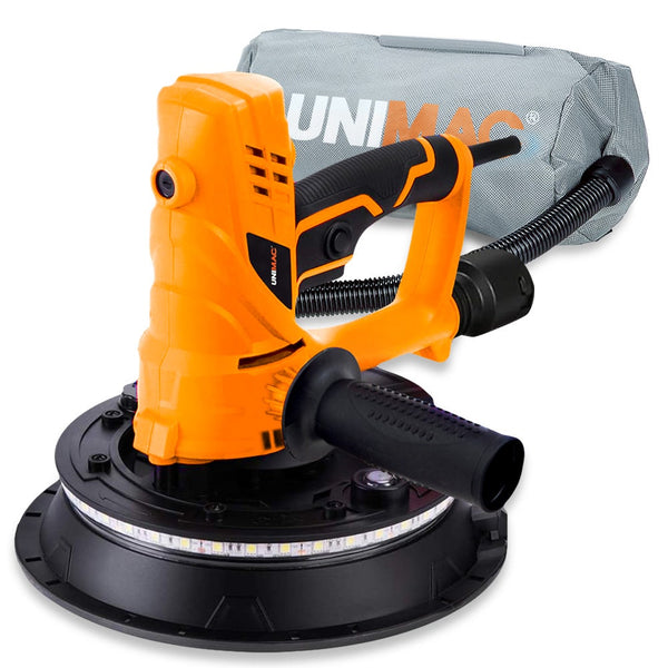 UNIMAC 180mm 850W Handheld Drywall Sander, Electric Dry Wall Sanding Machine, with Automatic Vacuum System, LED Worklight, 6x Sanding Discs