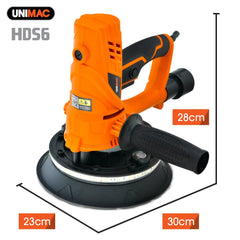 UNIMAC 180mm 850W Handheld Drywall Sander, Electric Dry Wall Sanding Machine, with Automatic Vacuum System, LED Worklight, 6x Sanding Discs