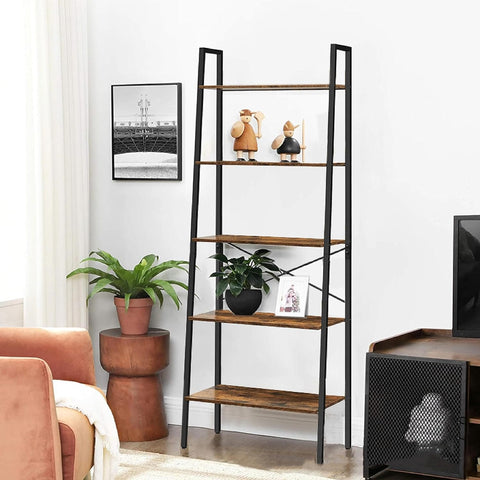 EKKIO 5-Tiers Metal Wood Ladder Shelf