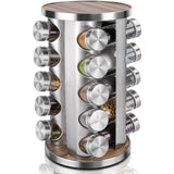 GOMINIMO Rotating Spice Rack Organizer (20 Jars) with Label Sticker and Silicone Funnel