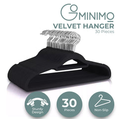 GOMINIMO 30 Pack of Non-Slip Velvet Suit Hangers with Tie Organisers (Black)