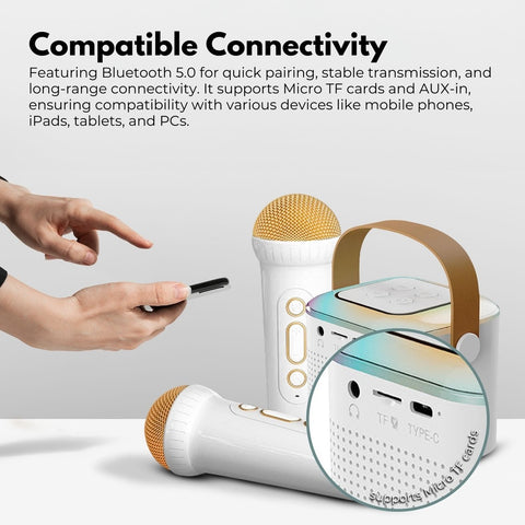 GOMINIMO Portable Bluetooth Karaoke Speaker with 2 Wireless Microphones and Lights (Beige)