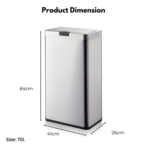 MIRAKLASS Sensor Bin 70L Wide Silver Square