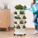 NOVEDEN 5 Tier Stacking Planter Vertical Garden with Heavy Duty Trolley Wheels (45cm)