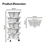 NOVEDEN 5 Tier Stacking Planter Vertical Garden with Heavy Duty Trolley Wheels (45cm)