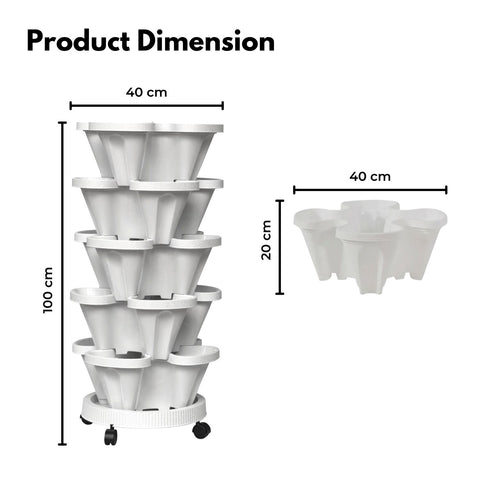 NOVEDEN 5 Tier Stacking Planter Vertical Garden with Heavy Duty Trolley Wheels (45cm)
