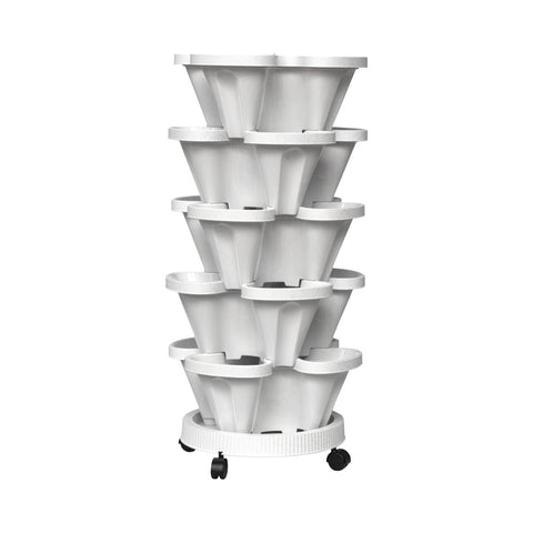 NOVEDEN 5 Tier Stacking Planter Vertical Garden with Heavy Duty Trolley Wheels (45cm)