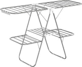 SONGMICS Foldable 2-Level Large Clothes Drying Rack with Adjustable Wings 33 Drying Rails and Clips Silver and White