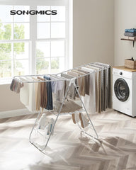 SONGMICS Foldable Clothes Drying Rack with Adjustable Wings Stainless Steel White and Silver