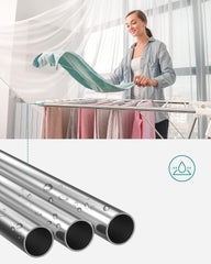 SONGMICS Foldable Clothes Drying Rack with Adjustable Wings Stainless Steel White and Silver