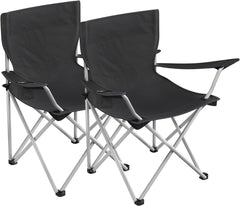 SONGMICS Set of 2 Folding Camping Outdoor Chairs with Armrests and Cup Holders Black