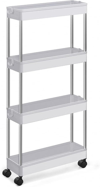SONGMICS 4-Tier Slide Out Slim Narrow Space Organizer Rolling Storage Cart White
