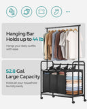 SONGMICS 4-Bag Laundry Sorter Rolling Cart with Hanging Bar Heavy-Duty Wheels Black