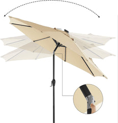 SONGMICS 3m Solar Lighted Outdoor Patio Umbrella Cream