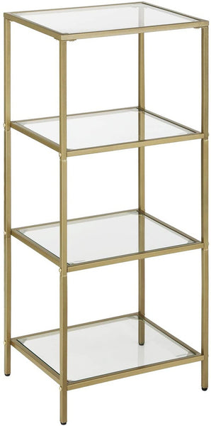 VASAGLE Storage Shelf 4-Tier Tempered Glass Gold