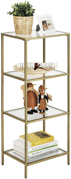 VASAGLE Storage Shelf 4-Tier Tempered Glass Gold