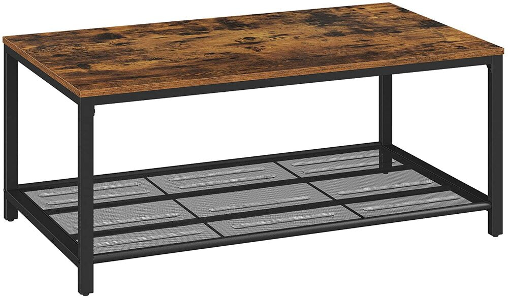 VASAGLE Coffee Table Living Room Table with Dense Mesh Shelf Large Storage Space Tea Table Easy Assembly Stable Industrial Design Rustic Brown
