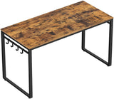 VASAGLE Computer Desk Writing Desk with 8 Hooks Rustic Brown and Black