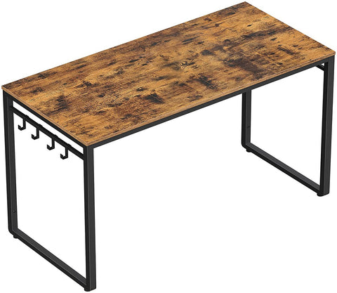 VASAGLE Computer Desk Writing Desk with 8 Hooks Rustic Brown and Black