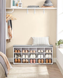 VASAGLE Storage Shoe Bench 15 Compartments with Cushion White and Grey
