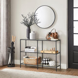 VASAGLE Storage Rack Console Sofa Table with 3 Shelves Steel Frame Tempered Glass Shelf Modern Style Black