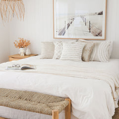 Cushion Cover-Coastal Fringe-Tall-Palms-Beige-45cm x 45cm