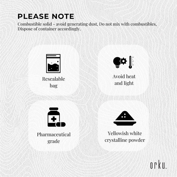 Orku 100g Sodium Ascorbate - High Purity Soluble Crystalline Powder Ingredient