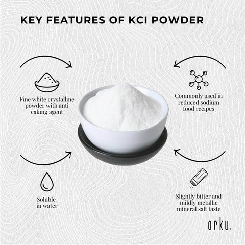 Orku 1Kg Potassium Chloride Powder (KCl) - Food Grade E508 Salt Substitute