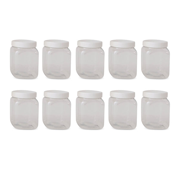 10x 250g Plastic Honey Jars + Lids - Square Clear Food Grade Packaging Containers