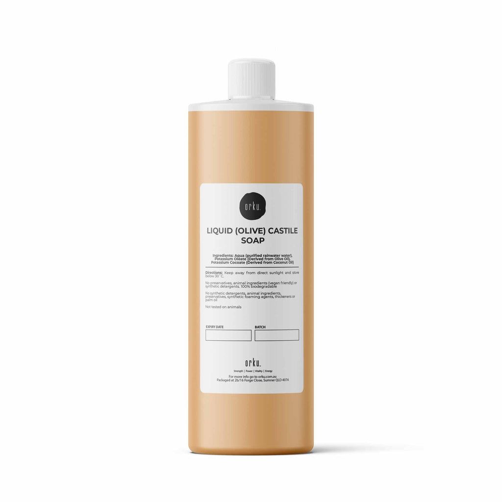 Orku 1L Liquid Castile Soap - Pure Unscented Natural Olive Oil Base Concentrate