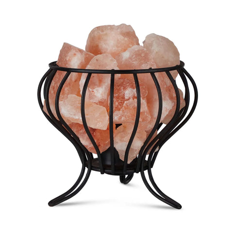 Orku Himalayan Pink Salt Lamp + Iron Bowl Basket - Hand Carved Night Light