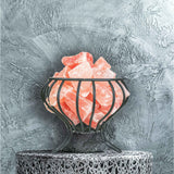 Orku Himalayan Pink Salt Lamp + Iron Bowl Basket - Hand Carved Night Light