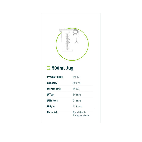 500ml Measuring Jug Heavy Duty Clear Propylene BPA 5 Food Grade Pro-Jug