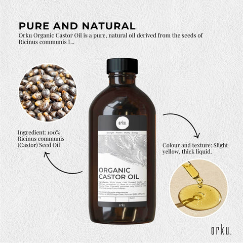 Orku 1L Organic Castor Oil - Hexane Free Cold Pressed