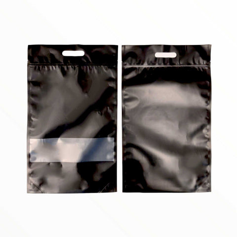 100 Resealable Mylar Black Stand Up Bags 53x32cm - Food Packaging Zip Pouch and Handle