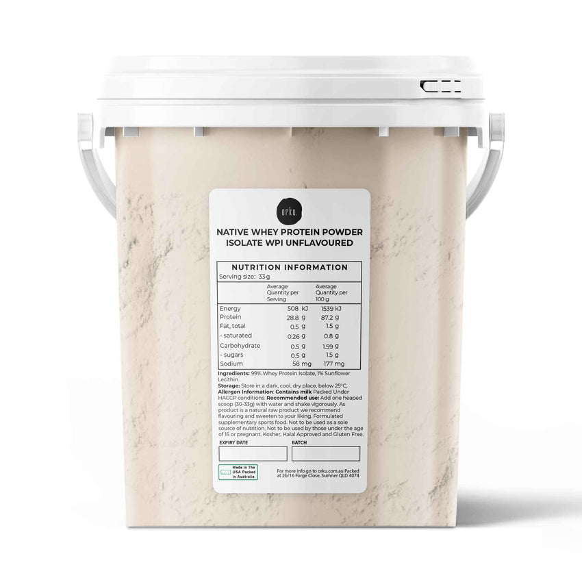 Orku 500g Native Whey Protein Isolate Powder - Unflavoured WPI Bucket