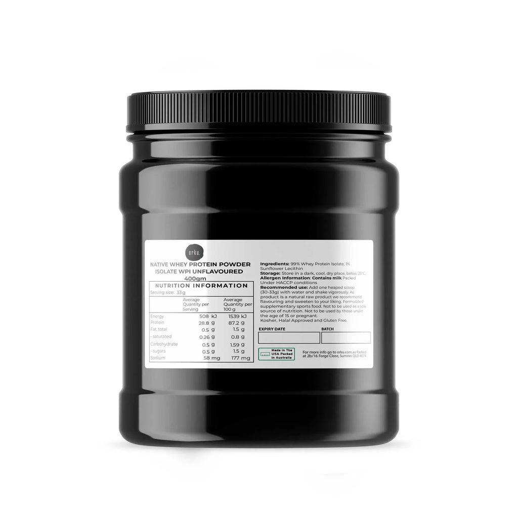 Orku 400g WPI Whey Protein Isolate Powder - Unflavoured Native Jar