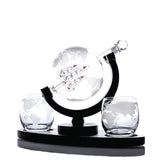 Kitchee 850ml Whiskey or Wine Globe Glass Decanter Set - 2 Glasses + Stand