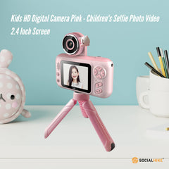 Kids HD Digital Camera Pink - Children's Selfie Photo Video 2.4 Inch Screen