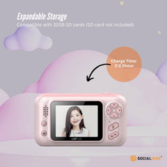 Kids HD Digital Camera Pink - Children's Selfie Photo Video 2.4 Inch Screen