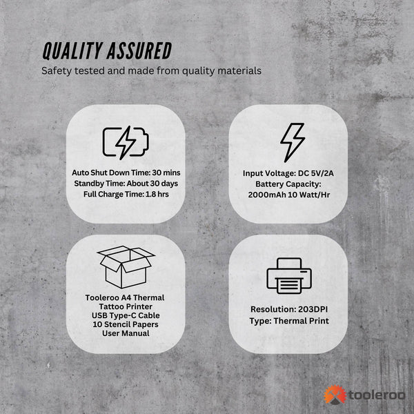 Tooleroo Portable A4 Thermal Printer Black + Tattoo Stencil Paper - Wireless