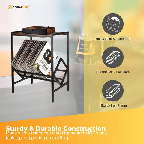 Social Hike Turntable Player Stand & Vinyl LP Record Album Storage - Black