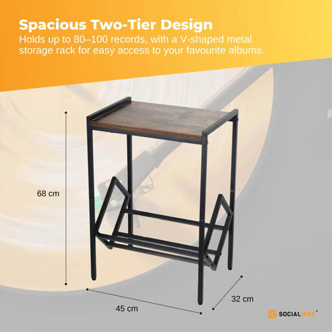 Social Hike Turntable Player Stand & Vinyl LP Record Album Storage - Black