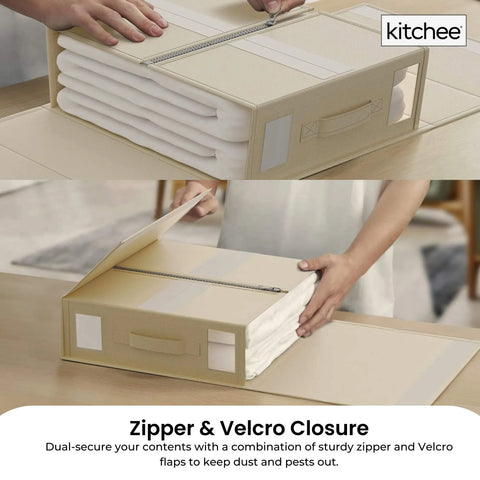 Kitchee 4x Foldable Bed Sheet Storage Box - Linen + Closet Organiser Beige